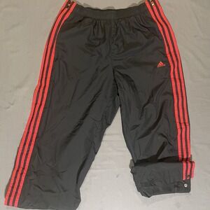 Adidas Track Pants Mens XL Black Red 3-Stripes Snap Button Tearaway Athletic